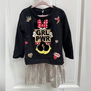 Disney Minnie Mouse 3T Black & Gold Long Sleeve Sweater Dress